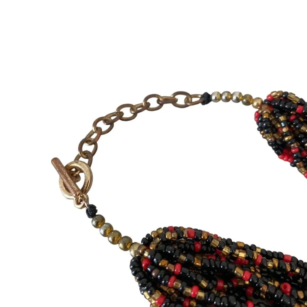 seed multistrand necklace red black large agate slab pendant statement